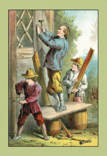 The Swiss Family Robinson: Repairing a Falcon's Nest 12x18 Giclee on canvas
