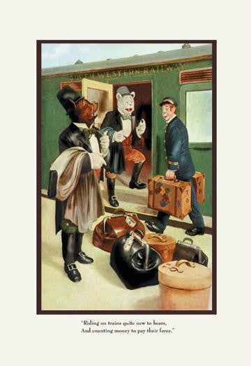 Teddy Roosevelt's Bears: Teddy B and Teddy G Riding Trains 12x18 Giclee on canvas