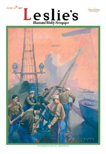 Leslie's: U.S. Marines at the Anti-Aircraft Gun 12x18 Giclee on canvas