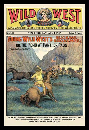 Wild West Weekly: Young Wild West's Bucking Broncos 12x18 Giclee on canvas