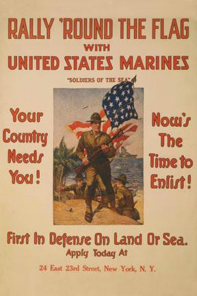 Rally 'round the flag with the United States Marines 12x18 Giclee on canvas