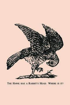 The Hawk Has a Rabbit's Head. Where is it? 12x18 Giclee on canvas
