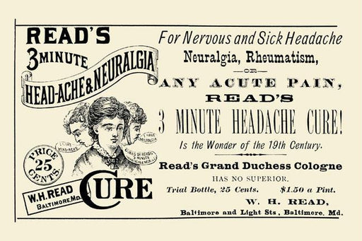 Read's 3 minute Head-Ache & Neuralgia Cure 12x18 Giclee on canvas