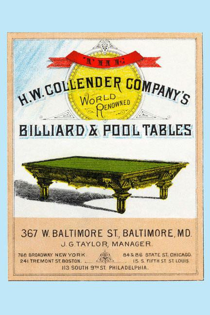 The H.W. Collender Company's World Renown Billiard & Pool Tables 12x18 Giclee on canvas
