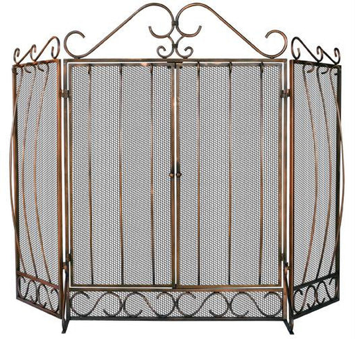 3 Fold Venetian Bronze Screen With Bowed  Bar Scrollwork