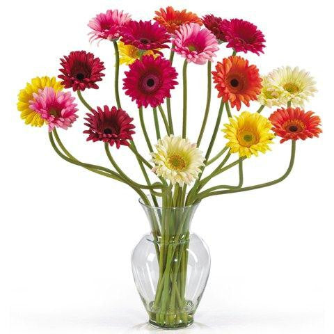 Mixed Gerber Daisy Liquid Illusion Silk Flower Arrangement
