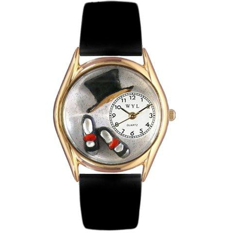 Whimsical Womens Tap Dancing Black Leather Watch