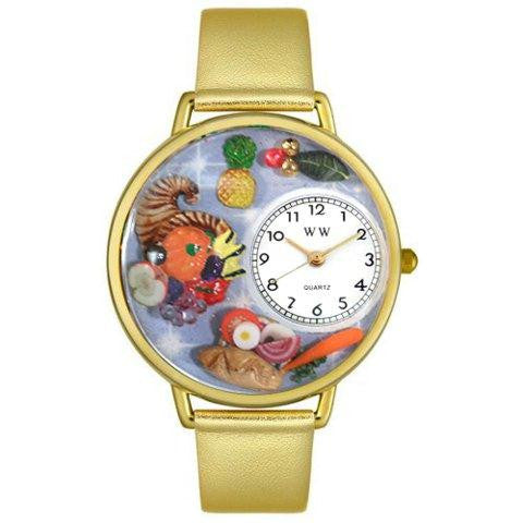 Whimsical Unisex Holiday Feast Gold Leather Watch
