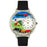 Whimsical Unisex Trains Black Skin Leather Watch