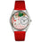 Whimsical Womens Christmas Puppy Red Leather Watch