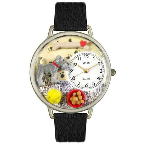 Whimsical Unisex Schnauzer Black Skin Leather Watch