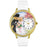 Whimsical Unisex Teddy Bear Wedding White Leather Watch