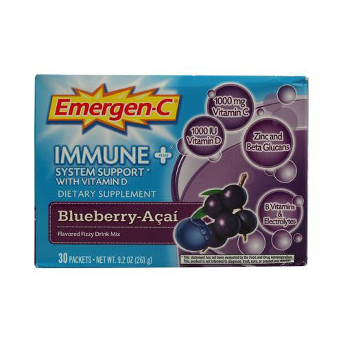 Alacer Emergen-C Immune Plus System Support with Vitamin D Blueberry Acai - 30 Packets