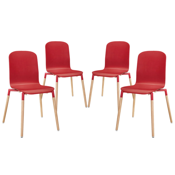 Stack Dining Chairs Wood Set of 4 1373-RED