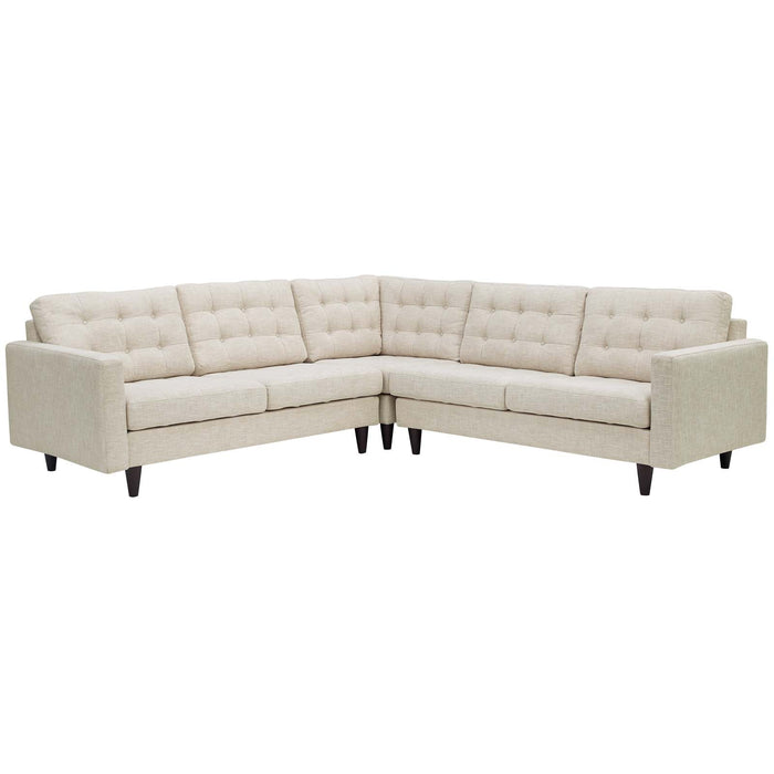 Empress 3 Piece Upholstered Fabric Sectional Sofa Set 1417-BEI