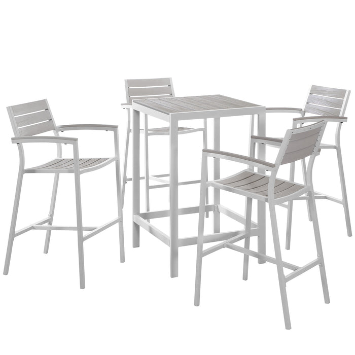Maine 5 Piece Outdoor Patio Bar Set 1755-WHI-LGSET