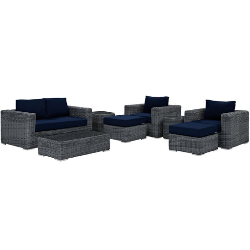 Summon 8 Piece Outdoor Patio Sunbrella® Sectional Set 1894-GRY-NAV-SET