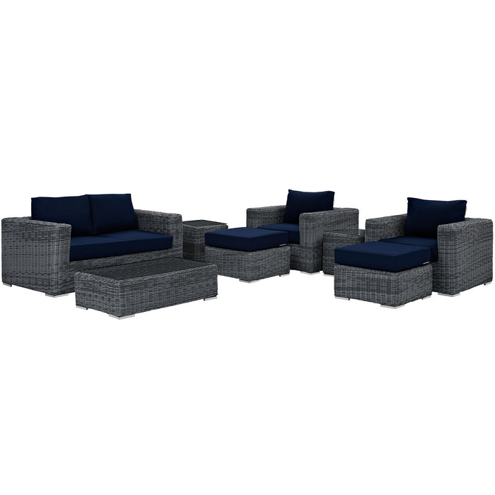 Summon 8 Piece Outdoor Patio Sunbrella® Sectional Set 1894-GRY-NAV-SET