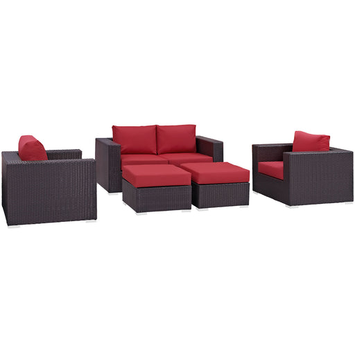 Convene 5 Piece Outdoor Patio Sofa Set 2158-EXP-RED-SET