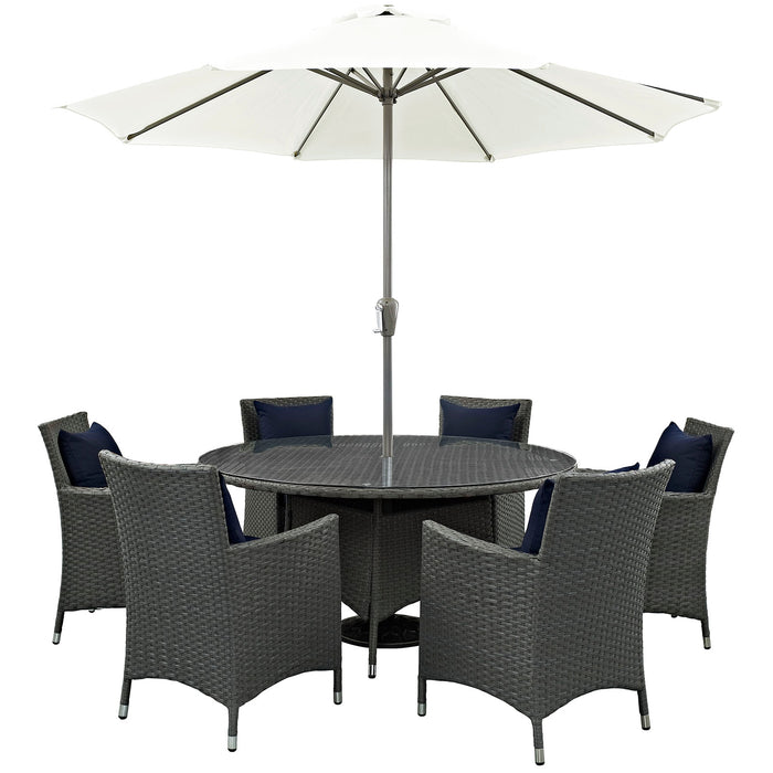 Sojourn 8 Piece Outdoor Patio SunbrellaÂ® Dining Set 2270-CHC-NAV-SET