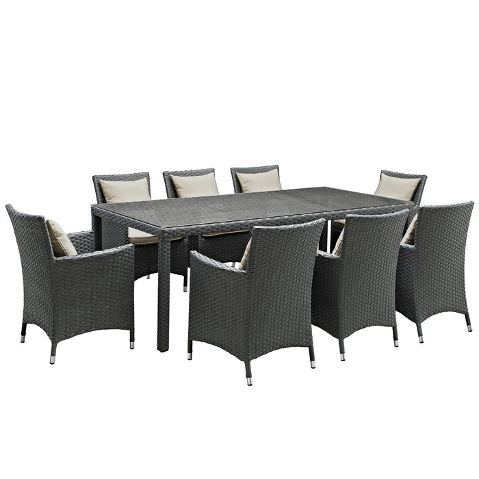 Sojourn 9 Piece Outdoor Patio SunbrellaÂ® Dining Set 2309-CHC-BEI-SET