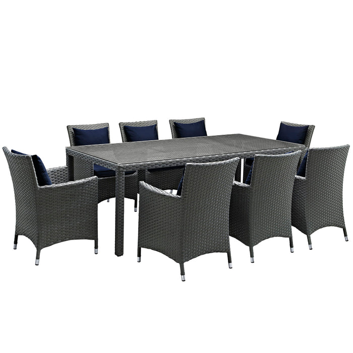 Sojourn 9 Piece Outdoor Patio SunbrellaÂ® Dining Set 2309-CHC-NAV-SET
