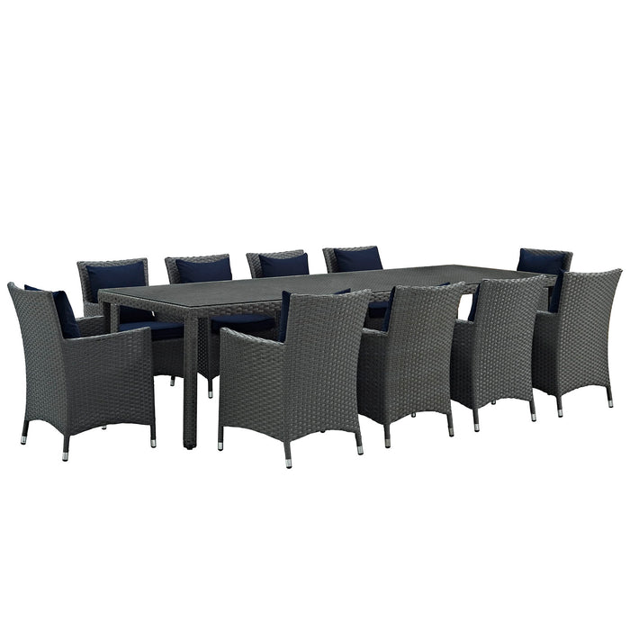 Sojourn 11 Piece Outdoor Patio SunbrellaÂ® Dining Set 2310-CHC-NAV-SET