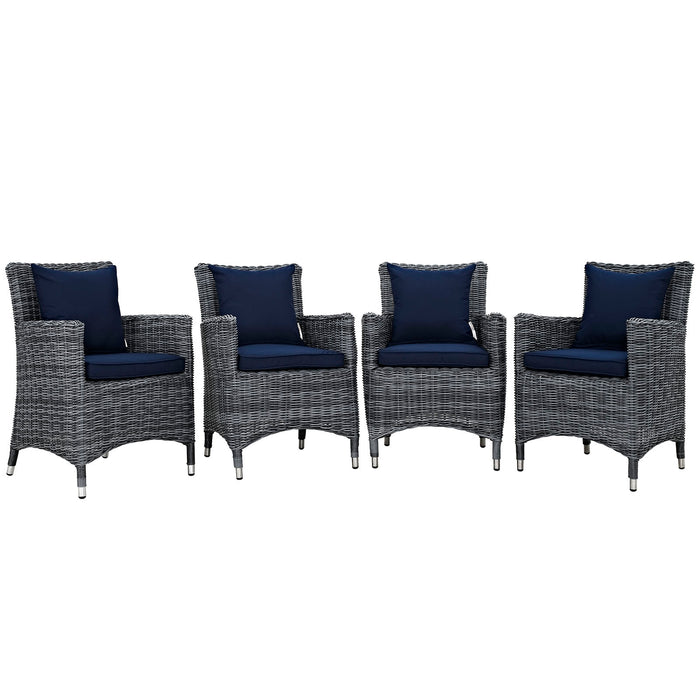 Summon 4 Piece Outdoor Patio SunbrellaÂ® Dining Set 2314-GRY-NAV-SET