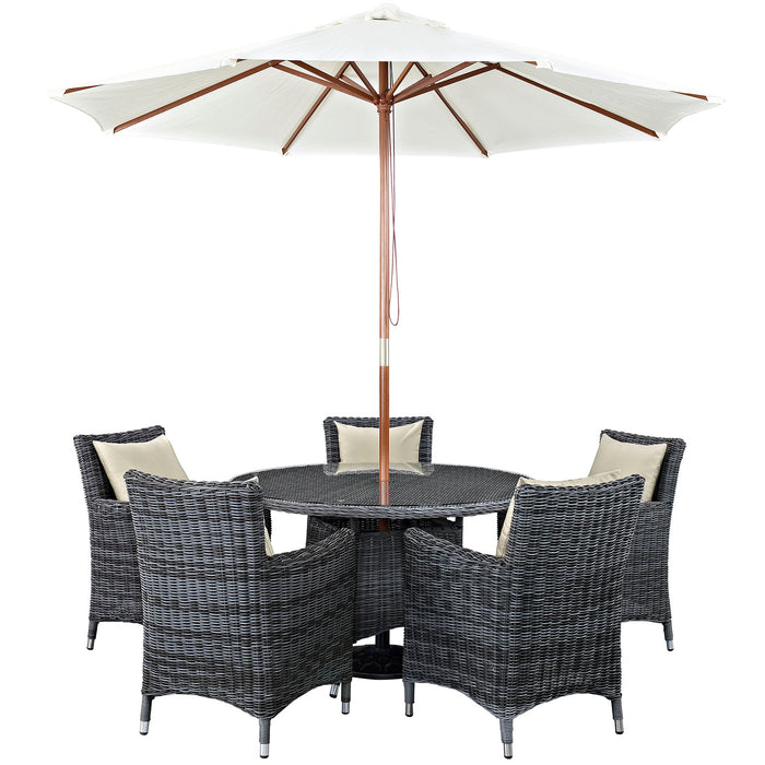 Summon 7 Piece Outdoor Patio SunbrellaÂ® Dining Set 2328-GRY-BEI-SET