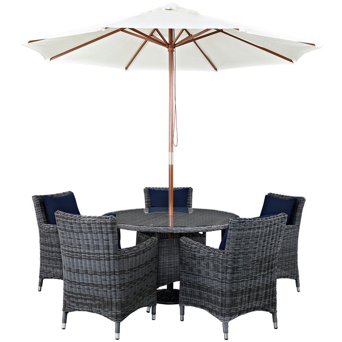 Summon 7 Piece Outdoor Patio SunbrellaÂ® Dining Set 2328-GRY-NAV-SET