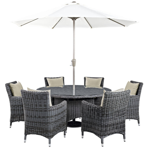 Summon 8 Piece Outdoor Patio SunbrellaÂ® Dining Set 2329-GRY-BEI-SET