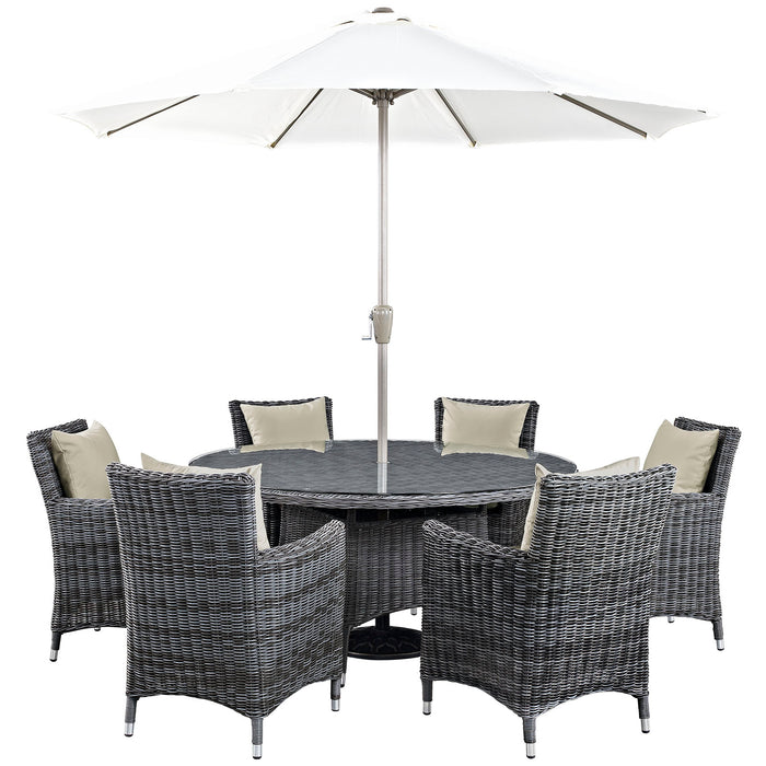 Summon 8 Piece Outdoor Patio SunbrellaÂ® Dining Set 2329-GRY-BEI-SET