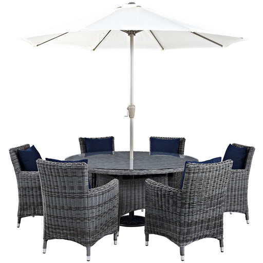 Summon 8 Piece Outdoor Patio SunbrellaÂ® Dining Set 2329-GRY-NAV-SET