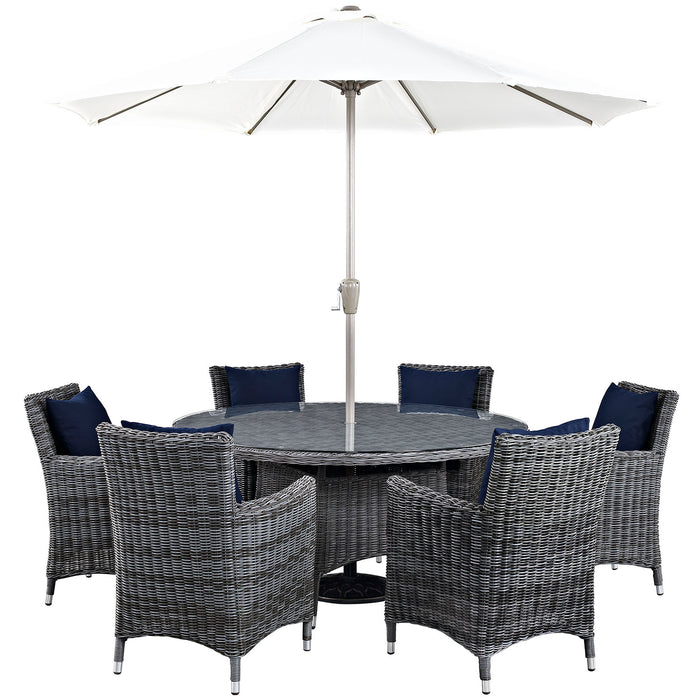 Summon 8 Piece Outdoor Patio SunbrellaÂ® Dining Set 2329-GRY-NAV-SET