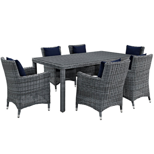 Summon 7 Piece Outdoor Patio SunbrellaÂ® Dining Set 2330-GRY-NAV-SET