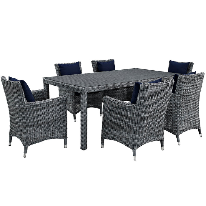 Summon 7 Piece Outdoor Patio SunbrellaÂ® Dining Set 2330-GRY-NAV-SET