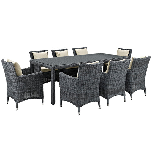 Summon 9 Piece Outdoor Patio SunbrellaÂ® Dining Set 2331-GRY-BEI-SET