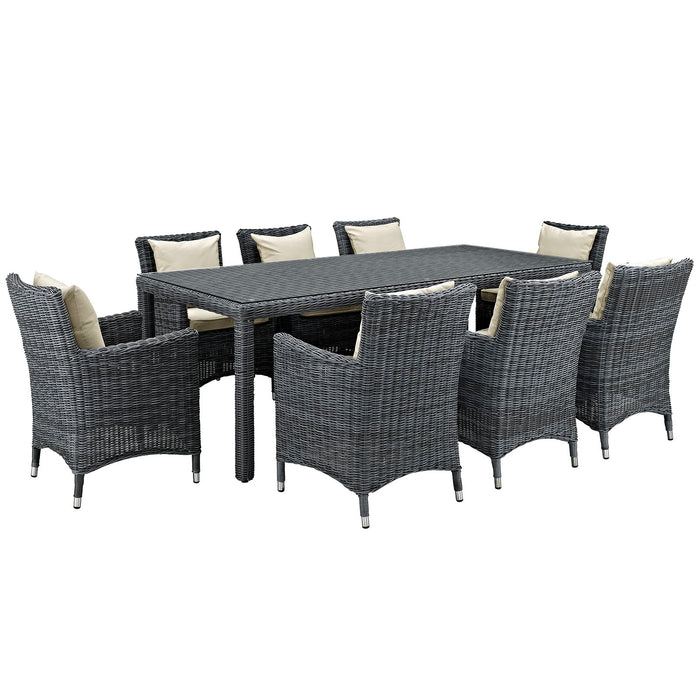 Summon 9 Piece Outdoor Patio SunbrellaÂ® Dining Set 2331-GRY-BEI-SET
