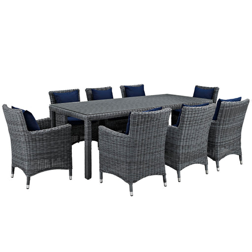 Summon 9 Piece Outdoor Patio SunbrellaÂ® Dining Set 2331-GRY-NAV-SET