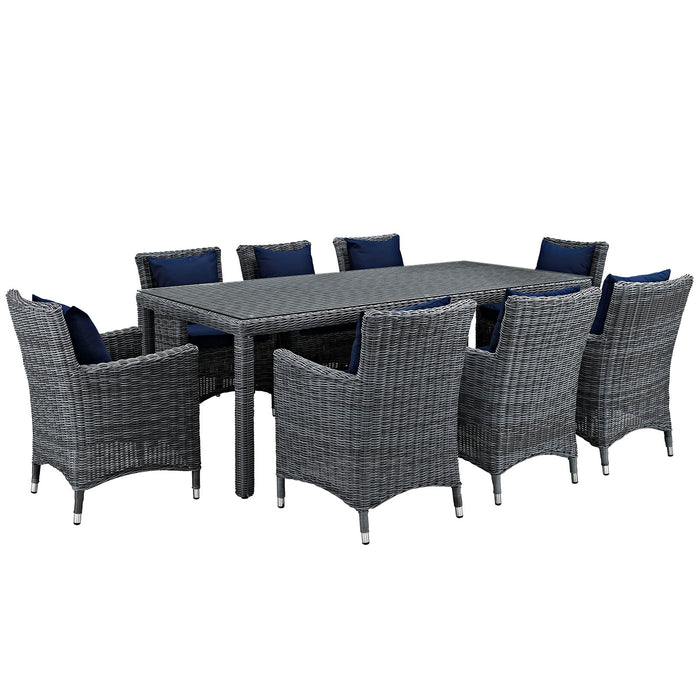 Summon 9 Piece Outdoor Patio SunbrellaÂ® Dining Set 2331-GRY-NAV-SET