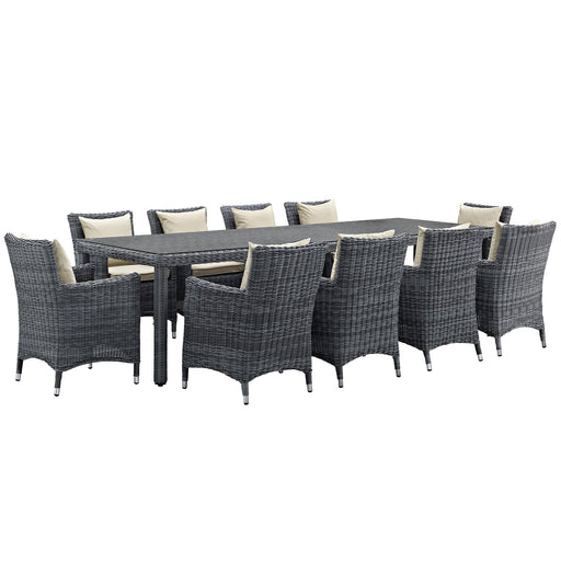 Summon 11 Piece Outdoor Patio SunbrellaÂ® Dining Set 2332-GRY-BEI-SET
