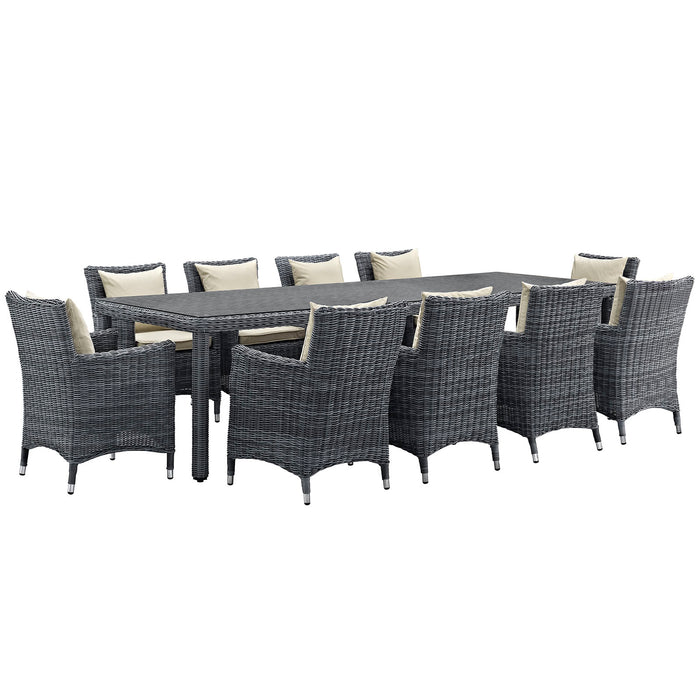 Summon 11 Piece Outdoor Patio SunbrellaÂ® Dining Set 2332-GRY-BEI-SET
