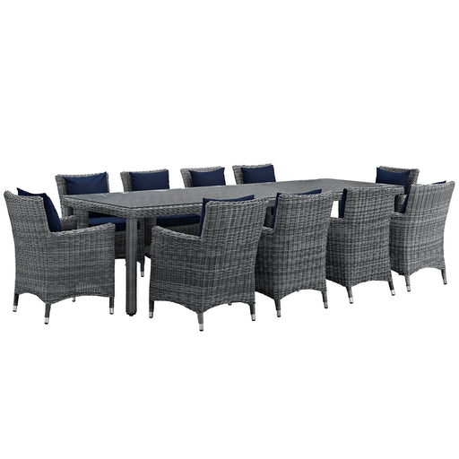Summon 11 Piece Outdoor Patio SunbrellaÂ® Dining Set 2332-GRY-NAV-SET