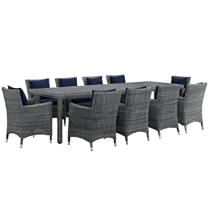 Summon 11 Piece Outdoor Patio SunbrellaÂ® Dining Set 2332-GRY-NAV-SET