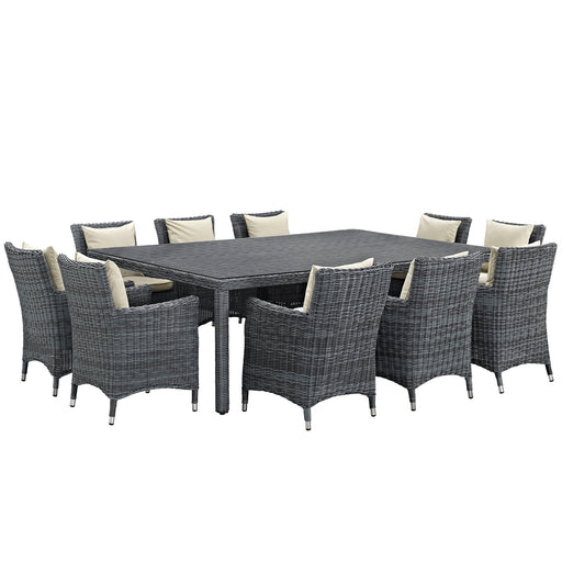Summon 11 Piece Outdoor Patio SunbrellaÂ® Dining Set 2333-GRY-BEI-SET