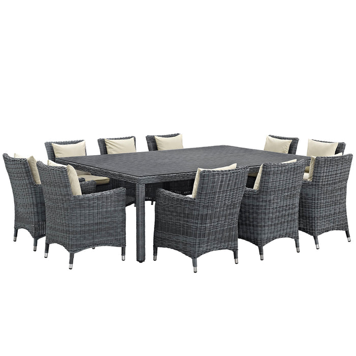 Summon 11 Piece Outdoor Patio SunbrellaÂ® Dining Set 2333-GRY-BEI-SET