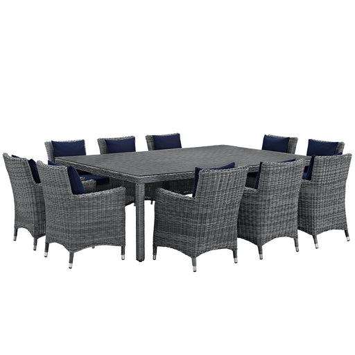 Summon 11 Piece Outdoor Patio SunbrellaÂ® Dining Set 2333-GRY-NAV-SET