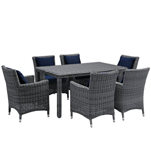 Summon 7 Piece Outdoor Patio SunbrellaÂ® Dining Set 2334-GRY-NAV-SET