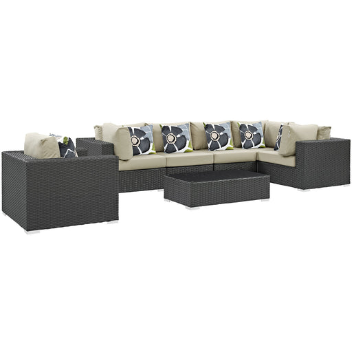 Sojourn 7 Piece Outdoor Patio SunbrellaÂ® Sectional Set 2374-CHC-BEI-SET