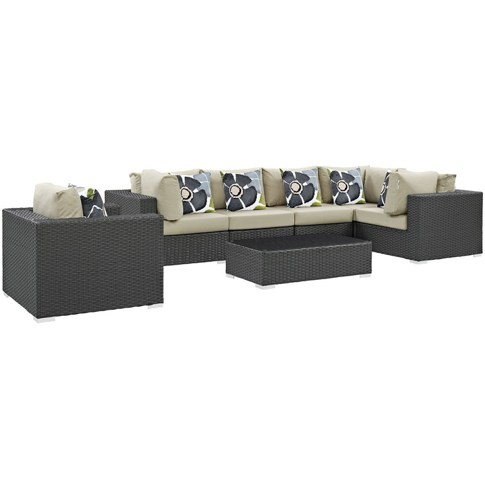 Sojourn 7 Piece Outdoor Patio SunbrellaÂ® Sectional Set 2374-CHC-BEI-SET